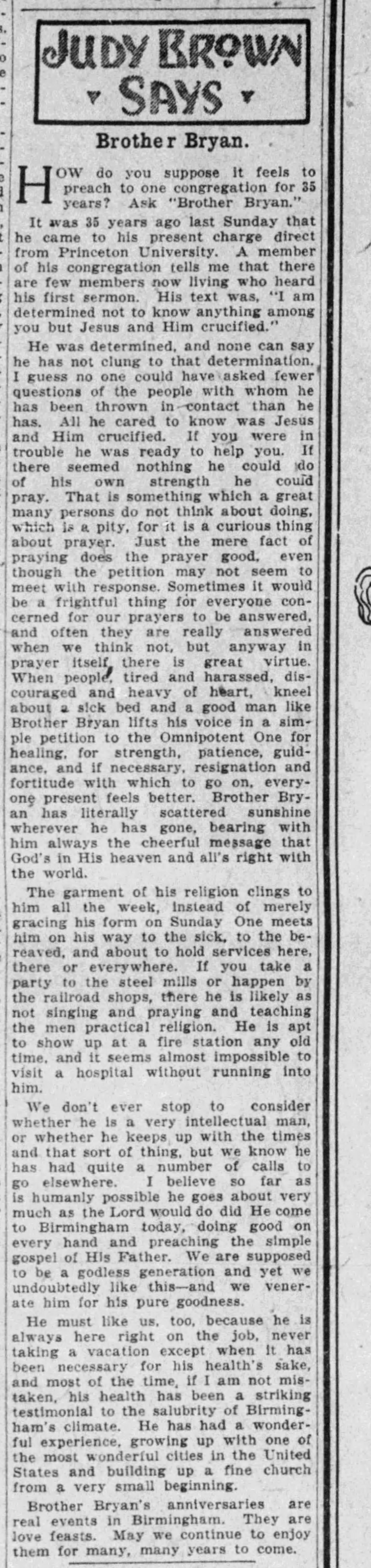 Judy Brown Says: Brother Bryan